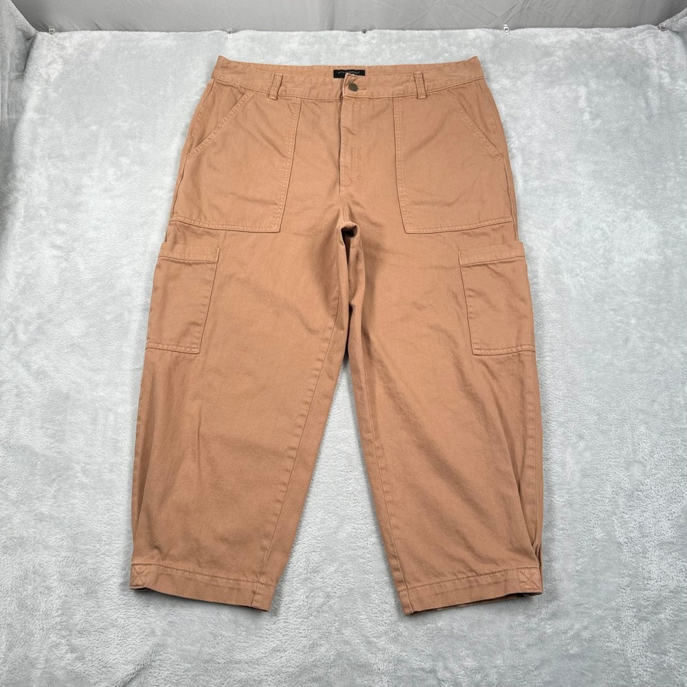Banana Republic Relaxed Surplus Cargo Pants Women 16 Brown Barrel Crop Cotton